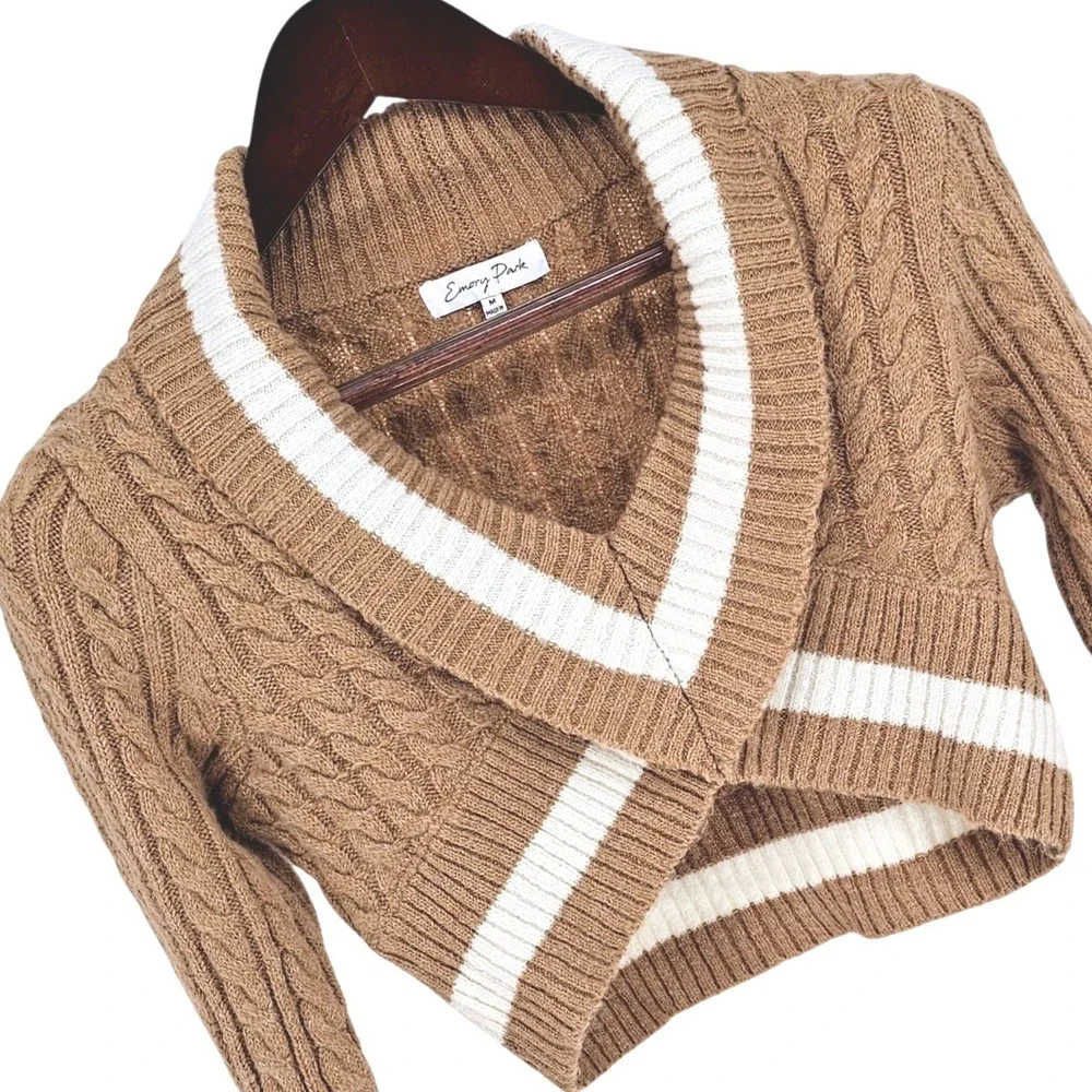 Emory Park Cable Knit Cropped‎ Top Womens M Wool Blend Y2k Style Preppy Edgy
